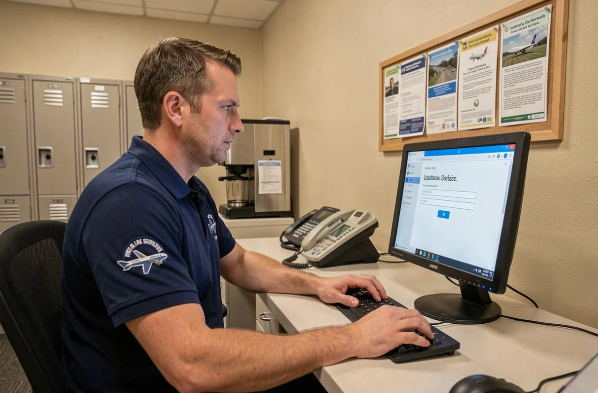 Agent Air France accédant au portail intranet Intraligne depuis un poste partagé en salle de pause