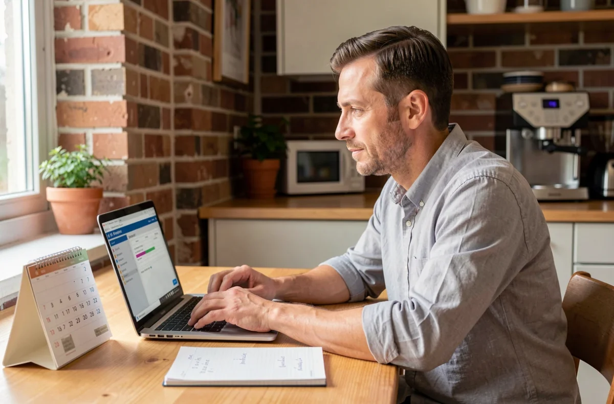 Homme travaillant depuis chez lui sur le calcul des jours ouvrables et jours de congés annuels