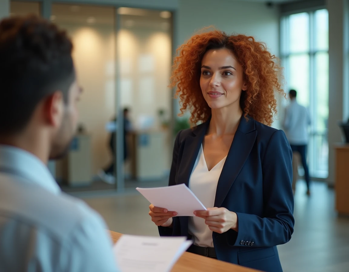 Cliente en agence bancaire signalant un prélèvement non reconnu à un conseiller