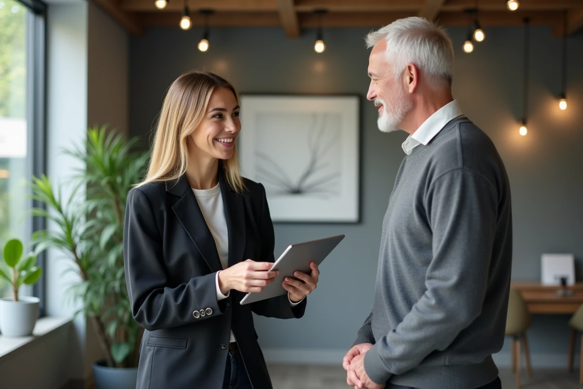 Jeune femme utilisant tablette lors d une consultation en agence