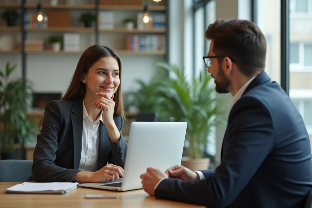 Jeune femme en coworking avec conseiller professionnel