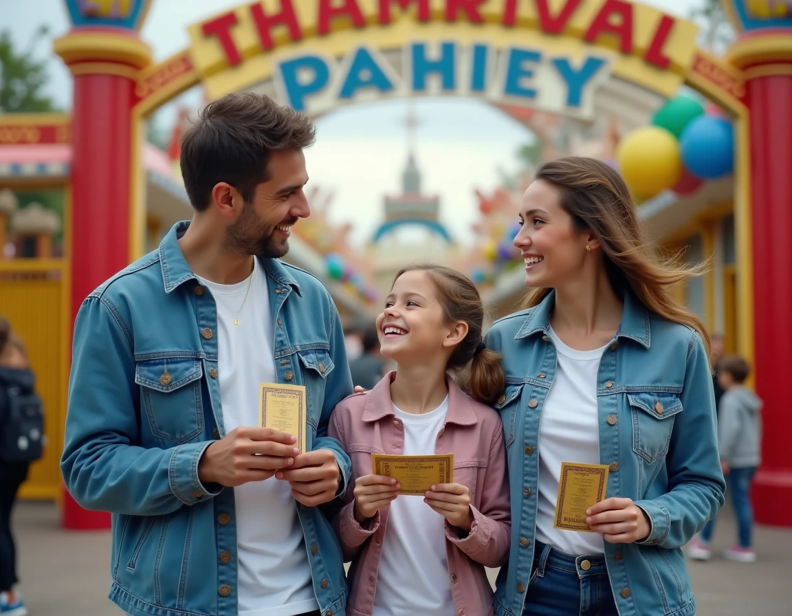 Famille profitant de billets de parc d'attractions grâce aux avantages CE Loxam