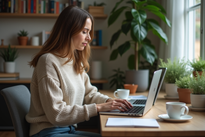 Femme travaillant sur son ordinateur dans un bureau à domicile