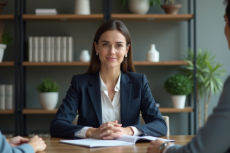 Femme en réunion dans un bureau moderne et professionnel