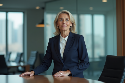 Femme dirigeante en réunion dans un bureau moderne