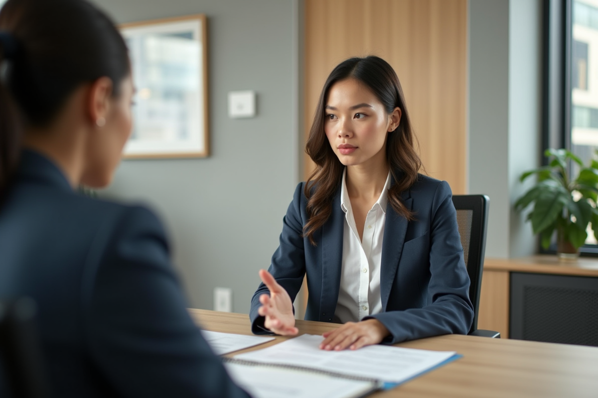 Jeune femme RH discutant avec un collègue lors d
