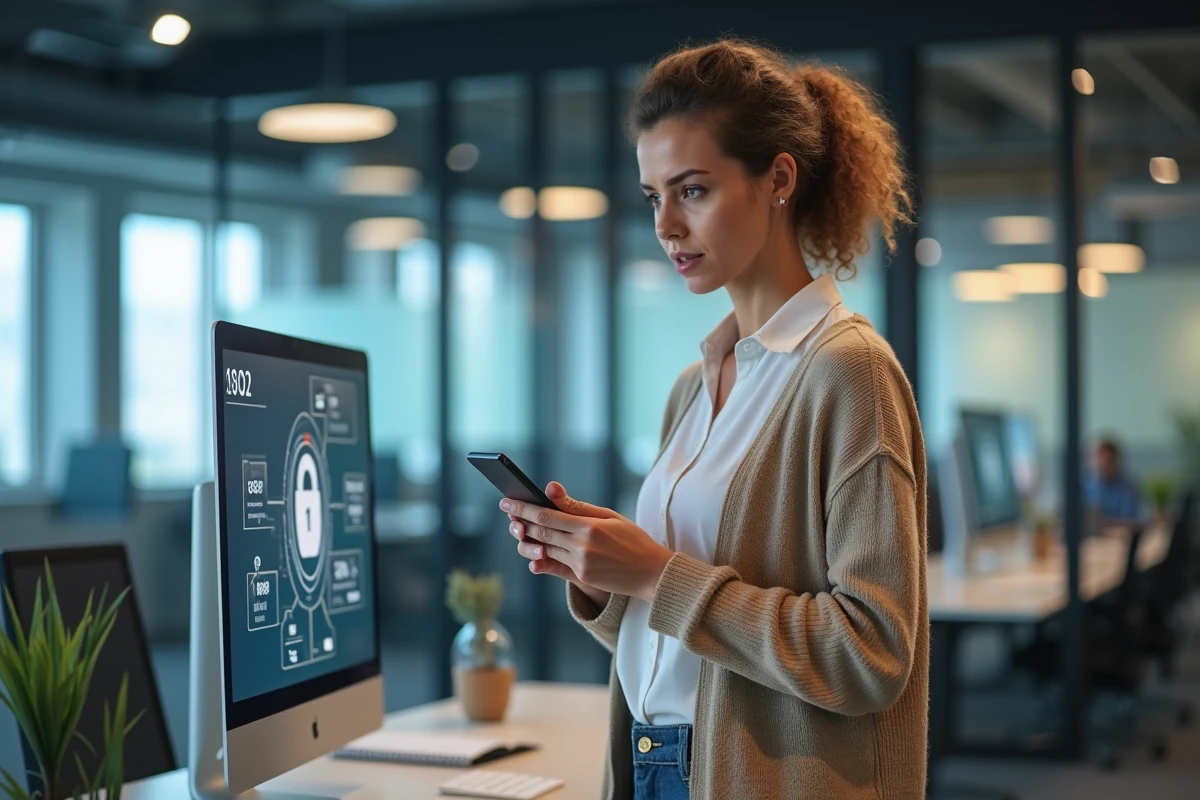 Femme vérifiant un écran d