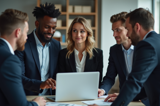 Groupe de professionnels en réunion dans un bureau moderne
