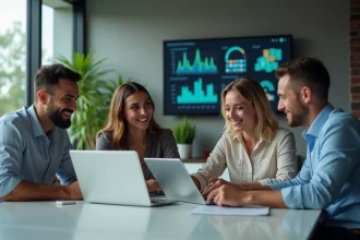 Groupe de professionnels collaborant dans un bureau moderne