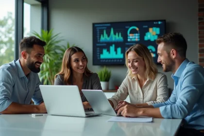 Groupe de professionnels collaborant dans un bureau moderne