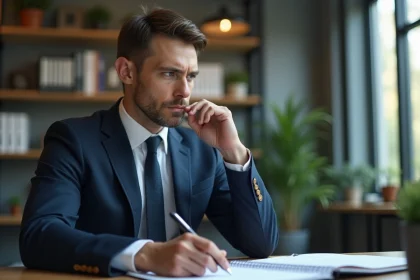Homme d'affaires en costume dans un bureau moderne