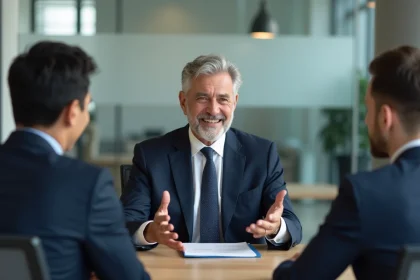 Homme d'affaires en costume dans un bureau moderne