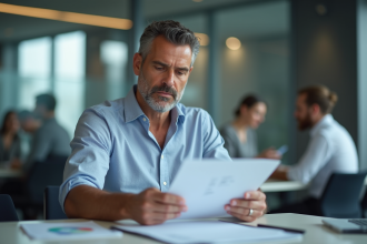 Homme d'affaires concentré lors d'une réunion en intérieur