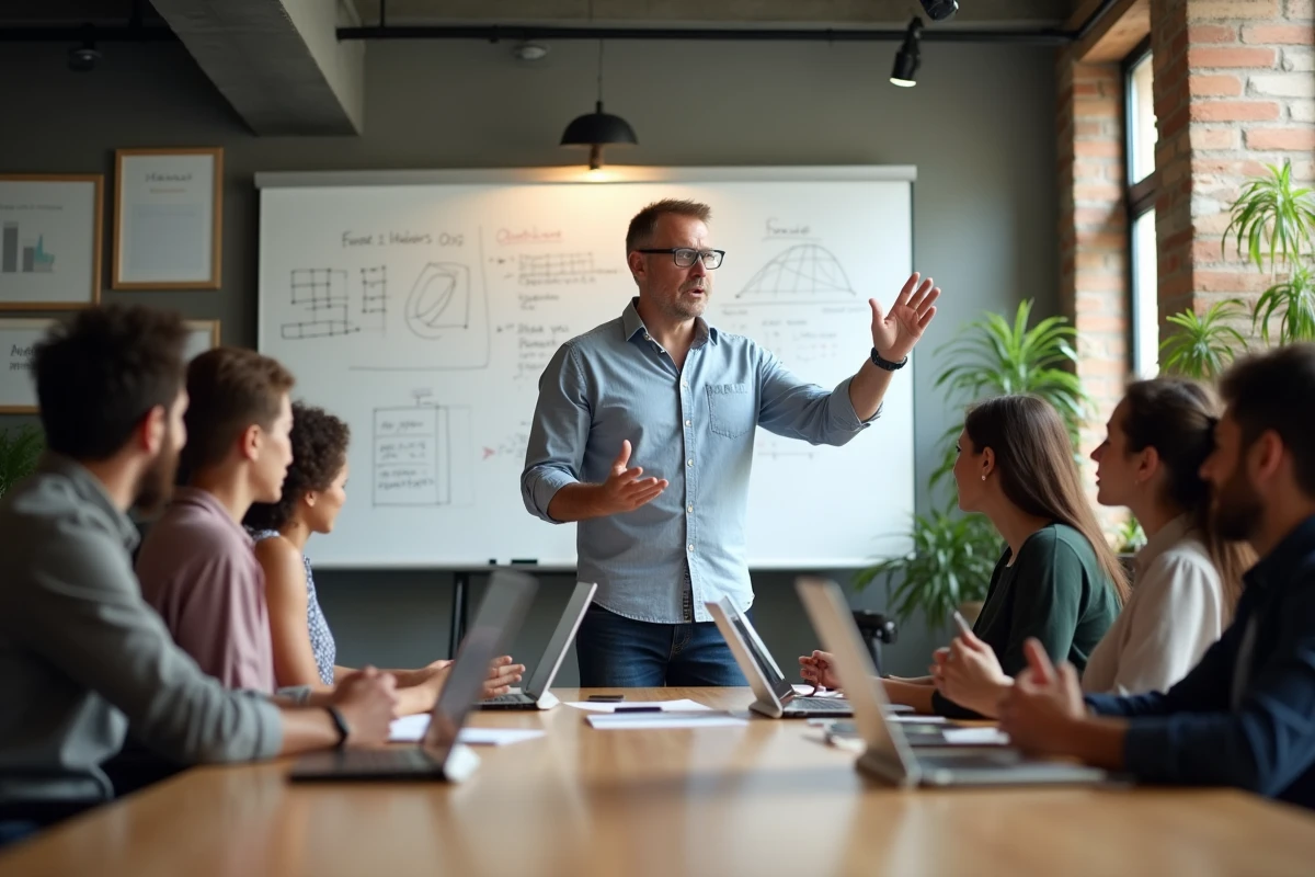 Homme expliquant des diagrammes lors d