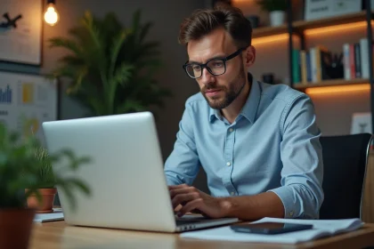 Homme d'affaires au bureau analysant un tableau de bord