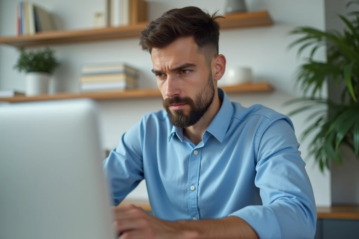 Homme concentré sur son ordinateur dans un bureau moderne