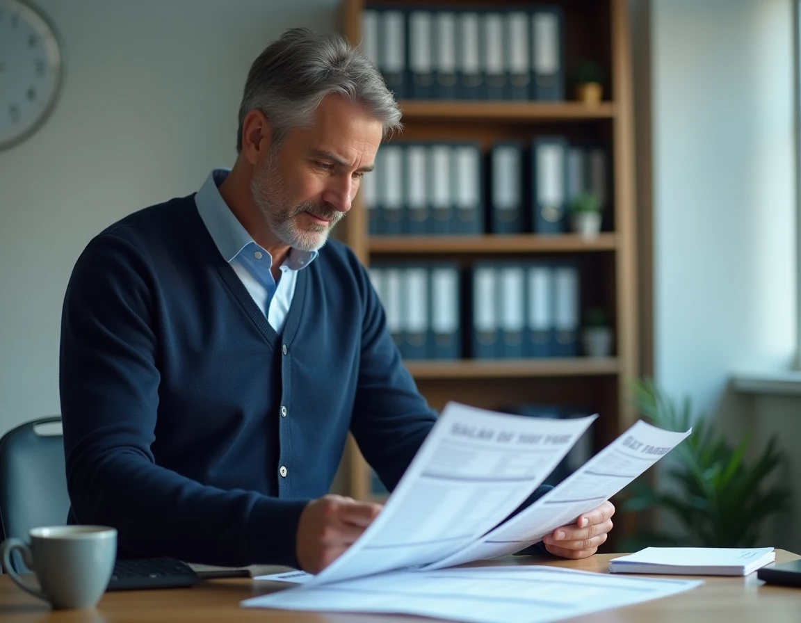 Homme en bureau comparant des documents de convention collective 51 et tableau de valeur de point salarial