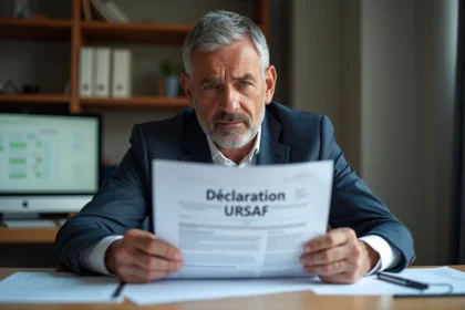 Homme d'&acirc;ge moyen avec document d&eacute;claration URSSAF