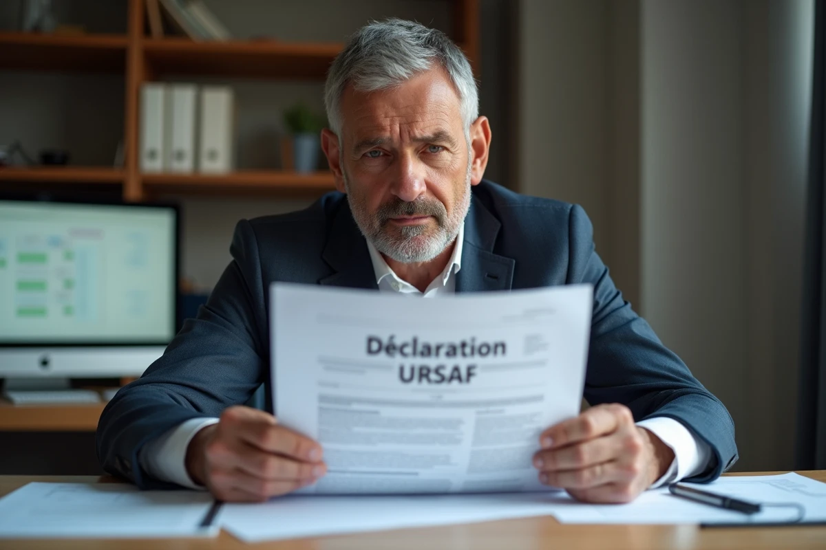 Homme d'âge moyen avec document déclaration URSSAF