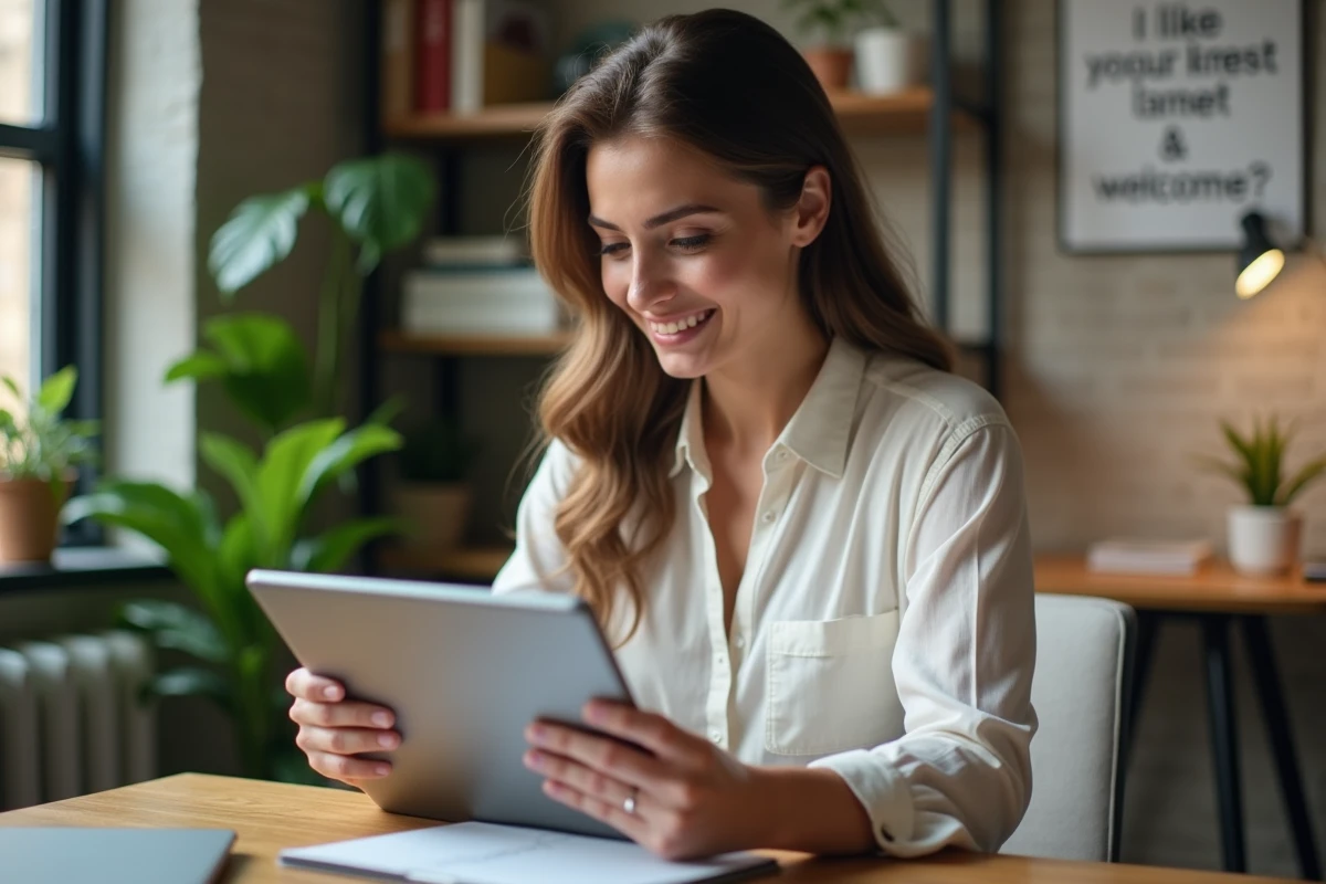 Jeune femme HR examinant des candidatures sur une tablette