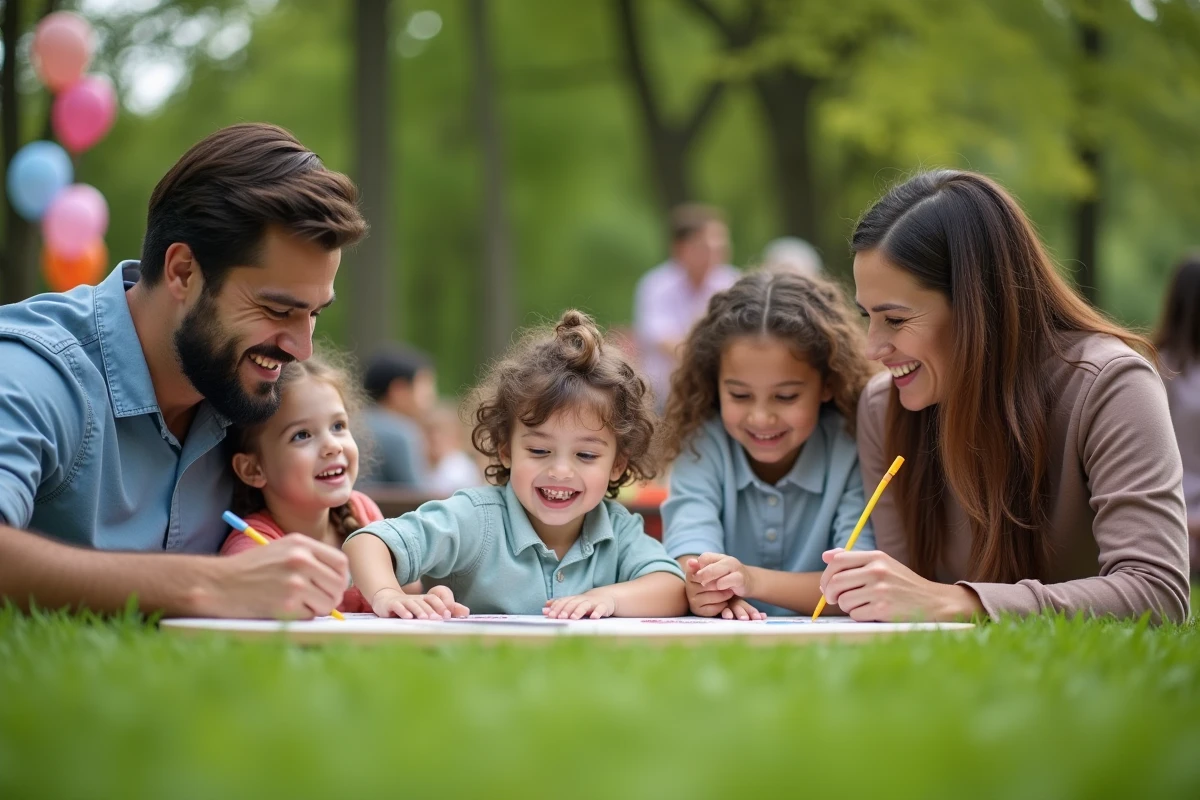Parents et enfants lors d une activité en plein air dans un parc