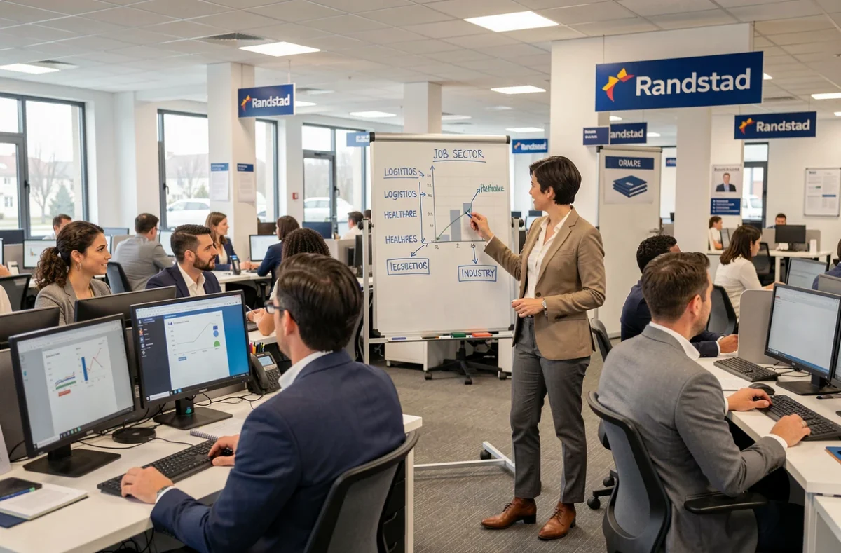 Équipe de consultants Randstad travaillant dans une agence multisectorielle en France